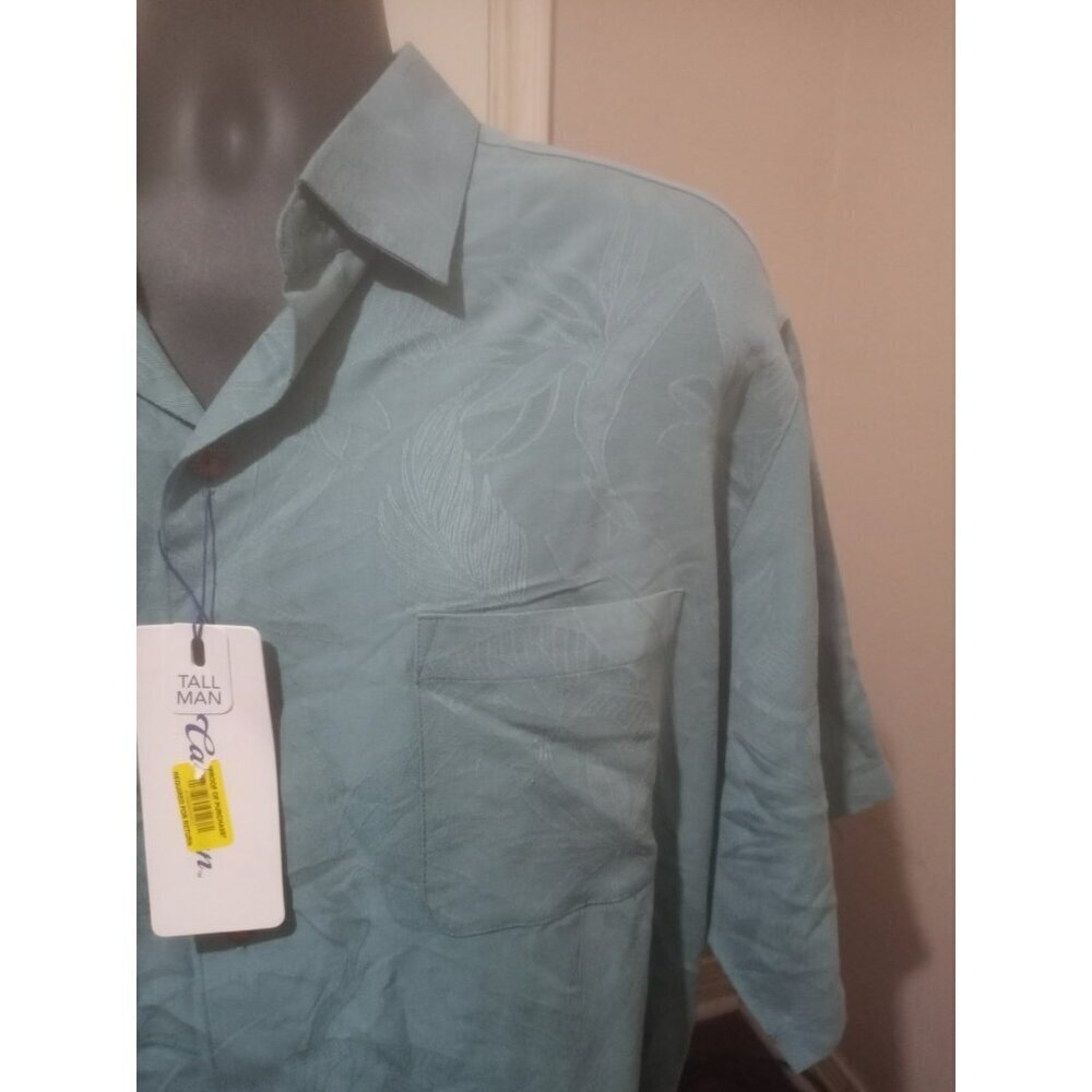 New Roundtree & Yorke Caribbean Tall Man 2XT Blue Floral Print Button Shirt Blue - Picture 7 of 14